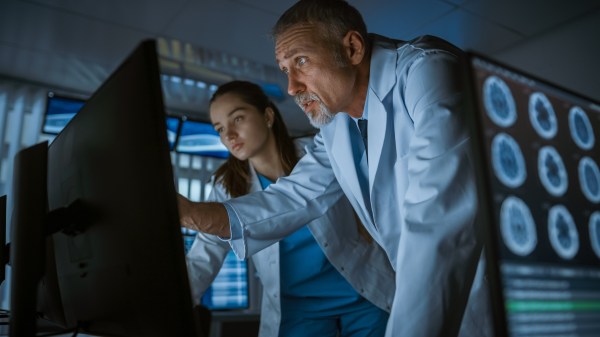 Doctor looking at a computer